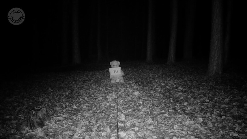 Vzdialenosť objektu od fotopasce: 10 m. Nočný prísvit v režime rýchly pohyb (Fast Motion).