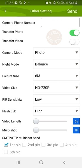 Aplikácia ponúka široké možnosti nastavenia fotopasce.