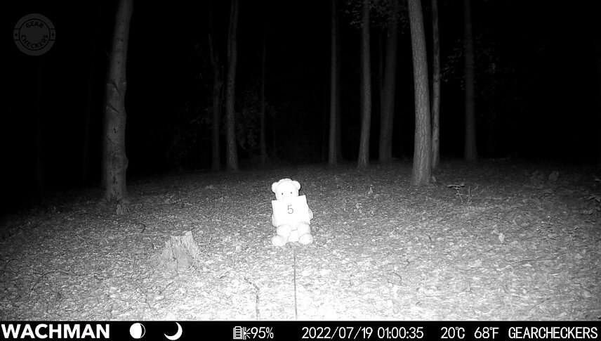 Vzdialenosť objektu od fotopasce: 5 m, nočný prísvit v režime AUTO, 1/30 s.