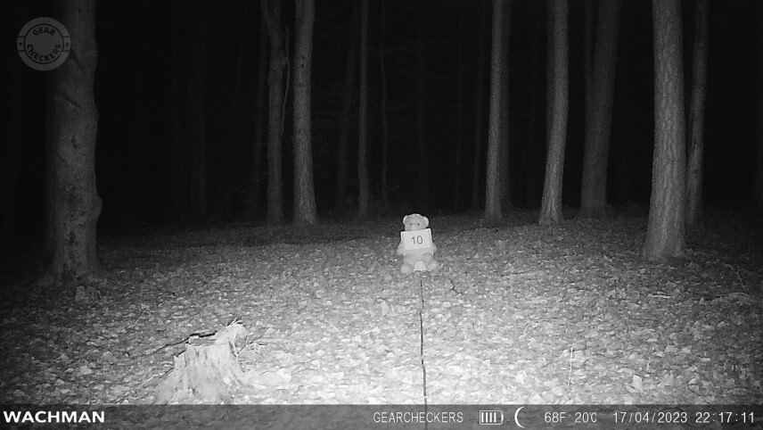 IR 60 LED, režim minim&aacute;lne rozmazanie, vzdialenosť objektu od fotopasce: 10 m.