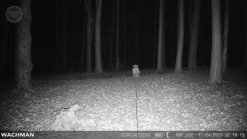 IR 60 LED, režim minim&aacute;lne rozmazanie, vzdialenosť objektu od fotopasce: 15 m.